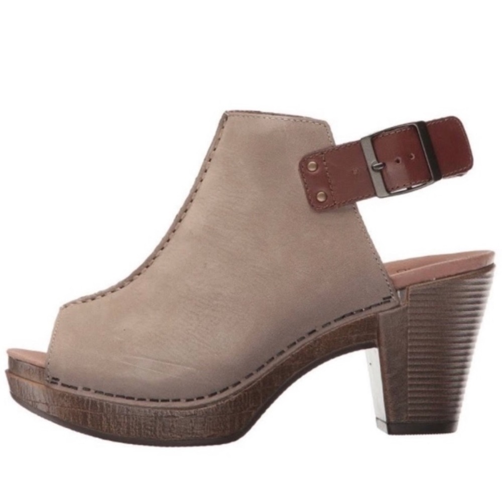 DANSKO Reggie Slingback Stacked Heels in Taupe Milled Nubuck EU 39 (US 8.5-9)